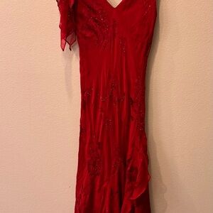 Xscape Red Evening Gown with Beaded Detail